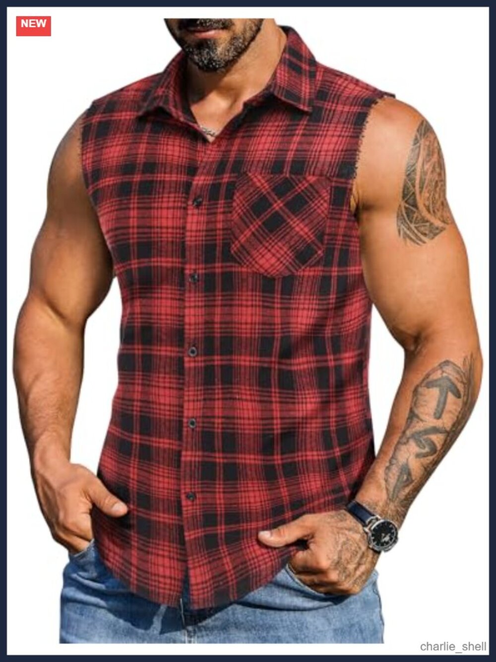Men's Lightweight Sleeveless Plaid Flannel Button Up Tank Shirt